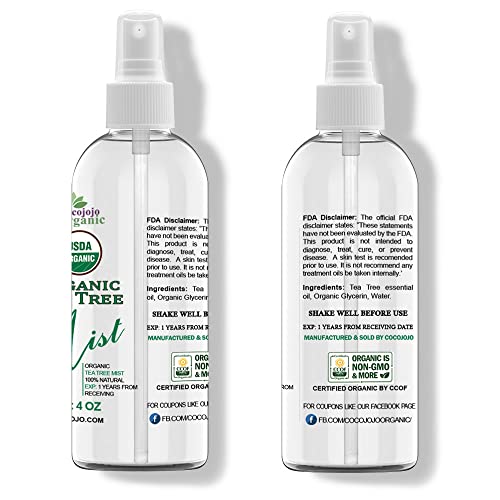 Organic Tea Tree Mist For Skincare - Face Mist Spray - Moisturize Sensitive And Dry Skin - Pillow Mist For Relaxation - Soothing & Relaxing -100 Pure Tea Tree Essential Oil & Glycerin Spray And Body Mist - Packaging May Vary. (4 Oz) #TOP1