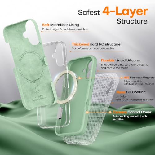 UBUNU Magnetic for iPhone 16 Plus Case Silicone, Compatible with MagSafe, Integrated Camera Control Cover, Full Body Protective 3.0mm Thicken Shockproof Phone Cover for 16Plus 6.7'', Green by UBUNU - Used condition - Image 7