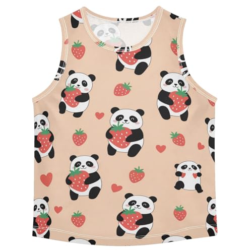 J JOYSAY Cartoon Panda Strawberry Boys Tank Top Sleeveless Muscle Shirts Quick Dry Active Workout Sport Kids T-Shirts 3-15T