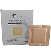 PintoMed - Pansement Stérile de Silicone avec Bord Adhésif 10cm x 10cm (Tampon Pavé 6,5cm x 6,5cm...