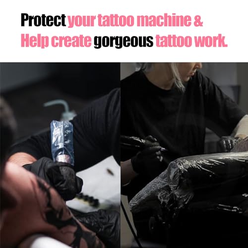 MIUXIA Tattoo Machine Pen Cover Tape Wrap - 200Pcs Large Tattoo Pen Covers Pink and 4Pcs Tattoo Grip Wrap Combination Grip Tattoo Machine Covers Tattoo Tape Wrap Tattoo Supplies
