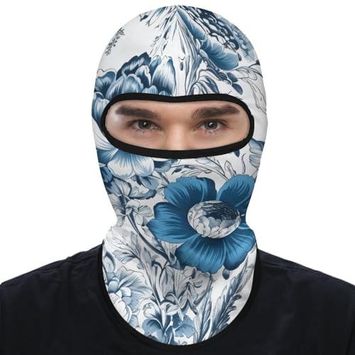 Balaclava Blue and White Floral Pattern Full Face Mask Summer Face Cover Outdoor Sun Protection Neck Gaiter Men Women
