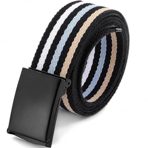 Image of Mile High Life Cut To Fit Canvas Web Belt Size Up to 52 inch with Flip-Top Solid Black Military Buckle