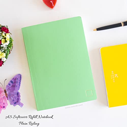 Image of NEORAH - A5 Notebook SOFT COVER | Organiser REFILL | Unruled Notebook Journal | 110 GSM | 160 pages (Size 21 cm x 14.8 cm)Planner Journaling Writing Note Taking Diary, Travellers Journal- LIGHT GREEN
