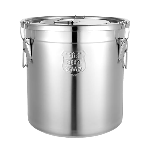 Xigner Cubo hermético de acero inoxidable con tapa, 6 L, 12 L, 21 L, 33 L, para cereales, harina y cereales (38 x 38 x 36 cm, 33 L)