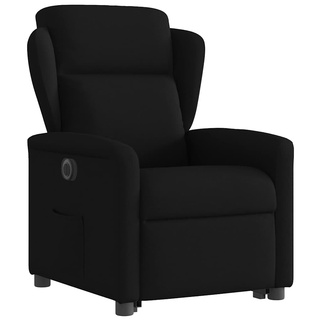 Sillón elevador reclinable eléctrico negro de tela con función de elevación y reclinación automática a 135 grados para un asiento cómodo y estable
