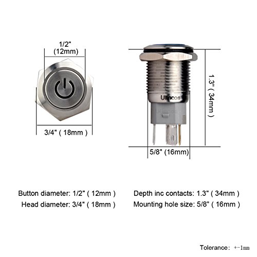 Ulincos U16F5SB Latching Push Button Switch U16F5 1No1Nc Spdt On/Off Silver Stainless Steel Shell thumb #5