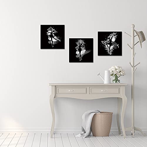 Vanseeing 3 Piece Ballet Dancers Wall Art Canvas Print Black And White Dancing Girl Silhouette Painting Pictures For Girl Women Bedroom Decor Framed Gallery Wrapped 12X12Inchx3Pcs #TOP1