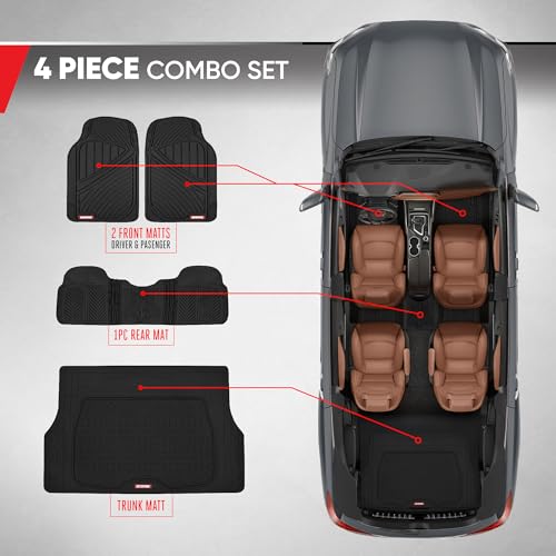 Image of Motor Trend FlexTough Performance All Weather Rubber Car Mats with Cargo Liner - Full Set Front & Rear Floor Mats for Cars Truck SUV, Automotive Floor Mats (Black)