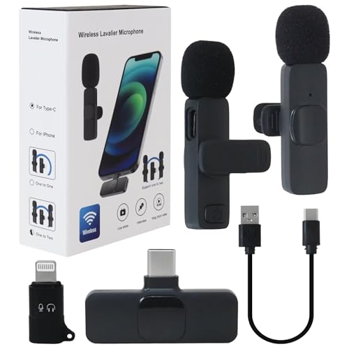 HEKUTU New Portable Wireless Lavalier Microphone 2 Pack – Noise Canceling Lapel Mic Compatible with iPhon-e, for iPad, for Android – Plug and Play for Video Recording & Podcast