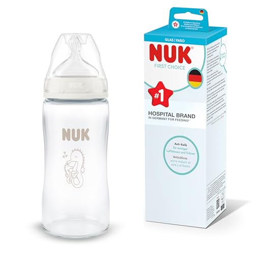 Imagen de NUK First Choice Biberón 3+ meses 240 ml Biberón anticólicos Vidrio Indicador de control de temperatura Caballito de mar 1 unidad