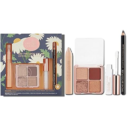 Rachel Couture Get the Look Eye & Lip Makeup Kit with Eyeshadow Palette, Eyeliner Pencil, & Eyelid Primer | Infused with Daisy Extract | Vegan & Cruelty-Free Natural Cover
