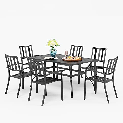 PHIVILLA Gartenmöbel Set 6 stühle mit Tisch Wetterfest Gartengarnitur Set 6 Personen mit Stapelbare Stühle Terrassenmöbel Set Outdoor Bistro Möbel Sets Metall