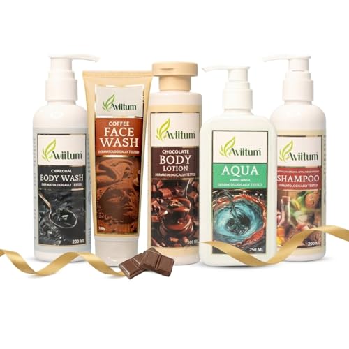 5-in-1 Bath & Body Care Kit for Men & Women | Coffee Face Wash, Charcoal Body Wash, Chocolate Body Lotion, Argan Oil & Apple Cider Vinegar Shampoo & Aqua Hand Wash | Daily Personal Care & Skin-image-40