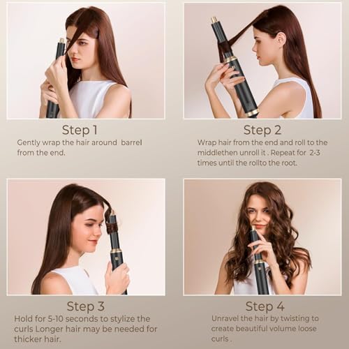 Image of 6 in 1 Hot Air Brush Hair Dryer & Volumizer, Multifunctional Hair Styler Tool for Women | Detachable Blow Dryer Brush, Hair Straightener, Curler & Crimper | Auto-Wrap Rotating Comb with Ionic Technology | Salon-Style Fast Drying & Easy Home Styling