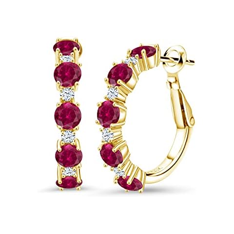 Gem Stone King Ruby and Zirconia Hoop Earrings Cover