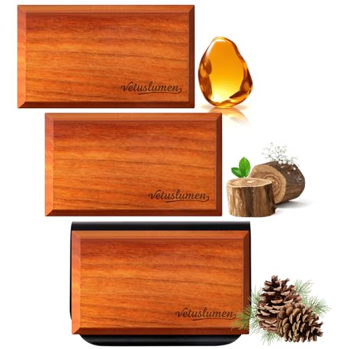 Vetuslumen Car Air Freshener - 3 Pack (Amber-Teak-Pine) Wooden Air Freshener, Natural Essential Oil Scents, Car Accessories for Women, Smell Good Premium Automotive Gift Set - Metal Clip Included