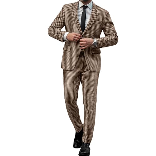 Houndstooth Mens Tuxedo Plaid Dogstooth Prom Wedding Party Groom Blazer Jacket Pant 2 Pieces Suits4