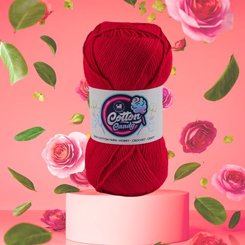 Image of NESTNHAVEN Cotton Candy 100% Cotton Yarn - (100g, 185 Meters) - Luxury Yarn for Crochet, Amigurumi, Embroidery, Toys, Garments, Flowers and Hobby, Projects. (Red) | (300 Gm)