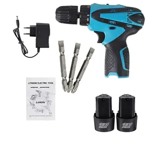 MLD Multi-Function Drill Plastic Cordless Drill Screw Driver 10mm with Batteries & Two Speed Control - LED Light Guided - Keyless Chuck - Reverse Forward Motion - 12V- Lithium-Ion 1.2Ah.