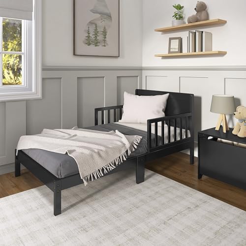 Dream On Me Brookside Wooden Toddler Bed in Black, Greenguard Gold & JPMA Certified, Kids Bed with Safety Rails, Low-to-Floor Design, Non-Toxic Pinewood Finish - Image 3