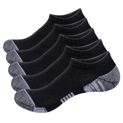 Men's Ankle Socks Moisture Wicking Low Cut Athletic Socks Breathable Cotton Cushioned Running Socks For Men, 5 Pairs