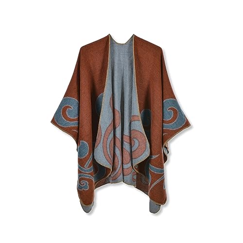 Womens Winter Cashmere Shawl Knitted Poncho Cape Ethnic Style Open Front Cardigan Blanket Thick Warm Pashmina Scarf