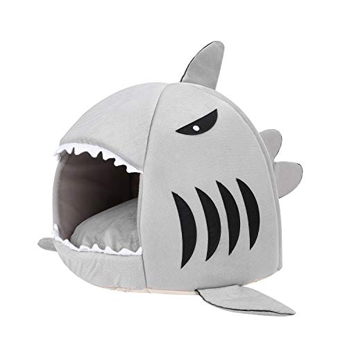 Lit de Grotte pour Chat Chien Requin Nid de Chat Chiot avec Coussin Intérieur Lavable Amovible Niche pour Chat Chien d'intérieur en Peluche Maison Doux...