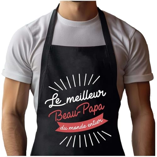 Tablier noir homme pour cuisine et barbecue en famille au jardin