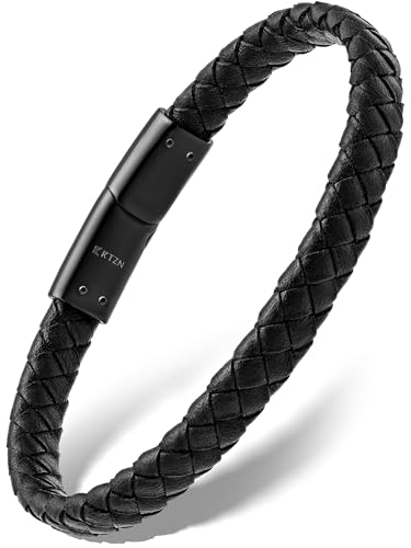RTZN® Black Leather Bracelet for Men – Premium Artisan Handcrafted Braided Leather Bracelets – Authentic Black Mens Leather Bracelet (Large)