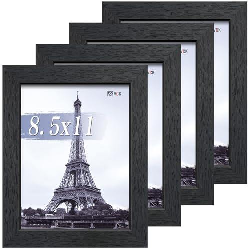 VCK 8.5 by 11 Picture Frame Black 4 Pack, Wide Thick Wood Border, for Photo