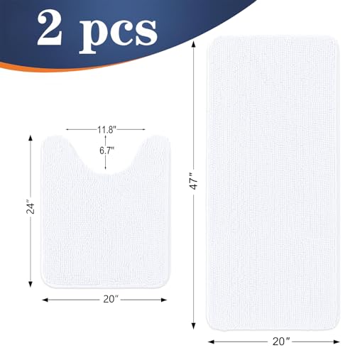 Image of OLANLY Bathroom Rugs Sets 2 Piece, Soft Absorbent Chenille Bath Mats and U-Shaped Contour Toilet Mat Area Rug Set, Machine Washable Bath Carpet, Home Decor Accessories(47 inchx20 inch+24 inchx20 inch, White)