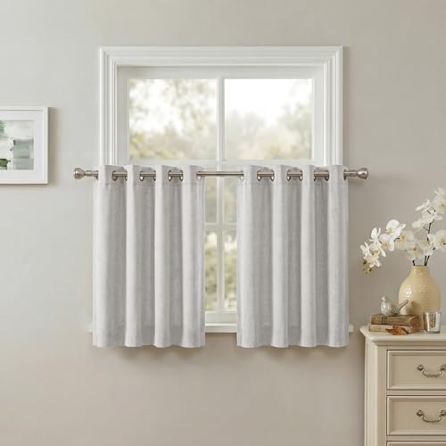 NICETOWN Natural Linen Short Curtains 36 Inches Long for Kitchen, Farmhouse Semi Sheer Light Filtering Privacy Grommet Short Drapes for Basement Bedro