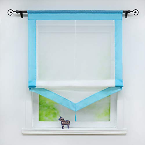 Joyswahl Voile Raffrollo mit Quaste Transparenter Dreieck Rollos mit farbigem Blende »Julia« Schals Fenster Gardine mit Tunnelzug BxH 80x140cm Petrol 1 Stück