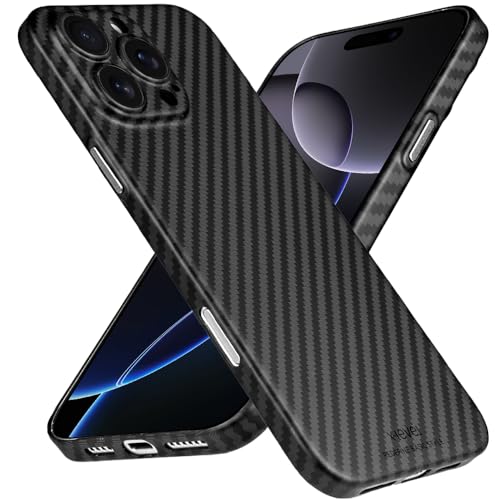 X-level für iPhone 16 Pro Hülle, 0,5 mm Ultra Dünn und Leicht Handyhülle Kompatibel mit MagSafe, Carbon Textur Aramidfaser Drucken Kratzfeste Schutzhülle Kameraschutz Hard Case - Schwarz