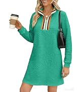 BLENCOT Dresses for Women 2025 Casual Half Zip V Neck Spring Mini Sweater Dress Long Sleeve Fashi...
