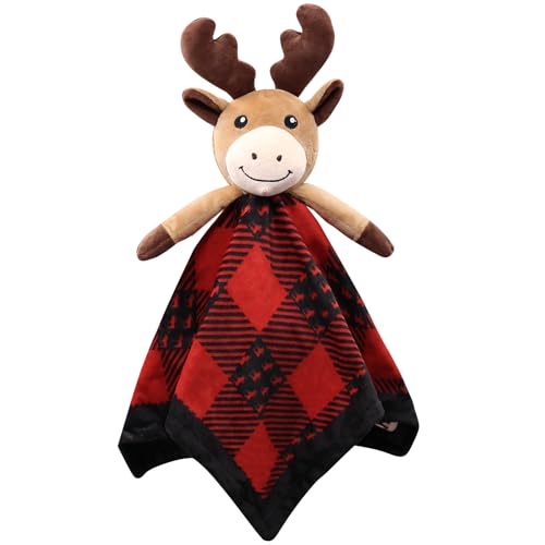 Image of Gicoherero Moose Baby Lovey Security Blanket Unisex Baby Snuggly Buffalo Plaid Animal Face Soft Bedding Sleeping Plush Kids Newborn Nursery Baby Shower Blanket Lumberjack Gift Ideas