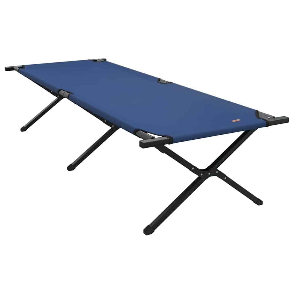 Składane łóżko kempingowe 210 x 80 x 46 cm, niebieskie, składane łóżko polowe do użytku na zewnątrz, wędkowania i ogrodu, stabilna rama stalowa z tkaniną Oxford