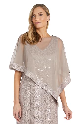 Image of R&M Richards Women's Knee-Length Glitter Sequin Lace Dress W /Sheer Asymmetric Poncho Overlay | Evening Cocktail Attire