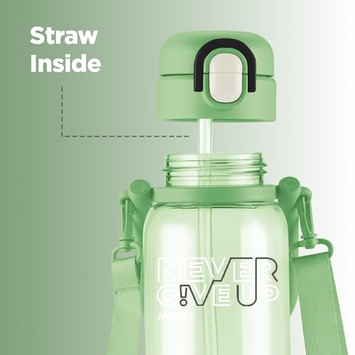 Image of MILTON Regan 850 2-in-1 Lid Sip or Gulp Water Bottle | Sturdy Handle And Strap I BPA Free| Food-Grade | One-Touch Open | Leak-Proof | Ideal for Office, School, College, Gym | 836ml, Green