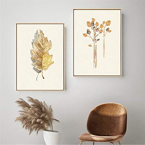 Affiche nordique jaune toile minimaliste peinture plante décoration murale maison