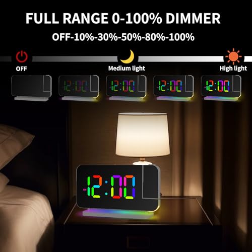 Hanaix Projection Alarm Clock For Bedroom Ceiling,Rgb Digital Clocks Radio With 10 Colors Rgb Night Light,Loud Alarm Clock For Heavy Sleepers,Usb C Charger Port,Snooze,12/24H,Auto Dimming thumb #7