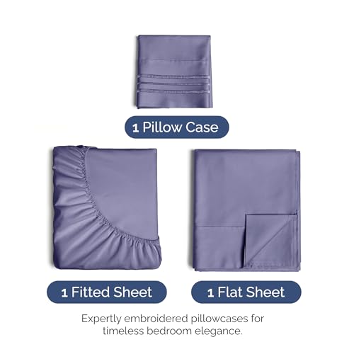 Image of Twin Size 3 Piece Sheet Set - Ultra Soft & Cooling Sheets - French Violet | Fits 8 Inch to 16 inch Mattress, Wrinkle Free & Fade Resistant with Deep Pockets, Breathable, Comfy Hotel Luxury Bedding