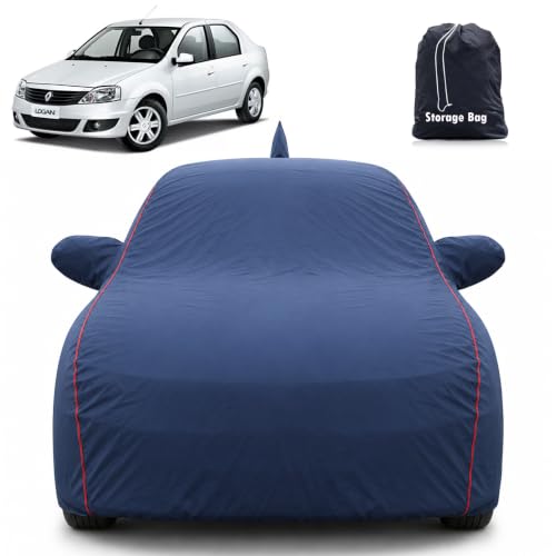 Image of Premium Car Cover for Logan | Waterproof, UV & Dust Protection | Mirror & Antenna Pocket | Triple Stitched, Soft Inner Lining, Belt & Buckle (Navy Blue)
