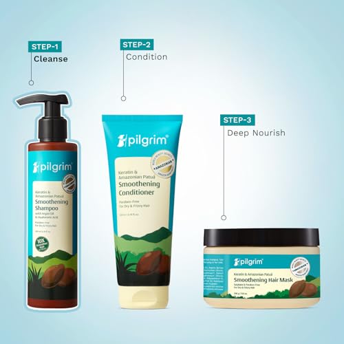 Image of Pilgrim Patu & Keratin Hair SMOOTHENING SHAMPOO for Dry & Frizzy hair 200 ML (Pack of 3) | Paraben free shampoo for Women & Men | Hair Smoothening & healthy scalp