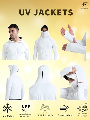 Image of FABSPORTS Men's UPF 50+ Sun Protection Jacket - Lightweight, Full Zip Summer Hoodie with Detachable Hood, Quick-Dry Fabric & Pockets, Ideal for Outdoor Use