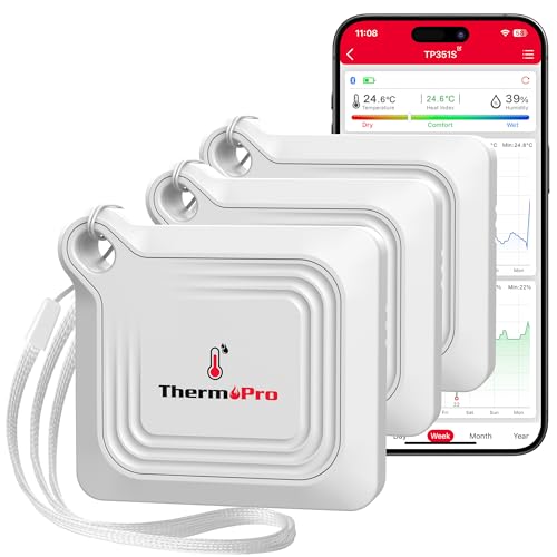 ThermoPro 80M Bluetooth Hygrometer Thermometer Innen Raumthermometer Luftfeuchtigkeitsmesser mit APP für Zuhause Keller Gewächshaus TP351-3