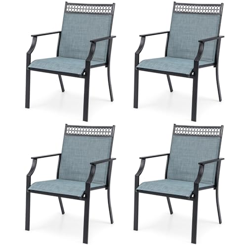 Image of Giantex Patio Chairs Set of 4, Outdoor Chairs with All Weather Fabric, High Backrest, Armrests, Heavy Duty Metal Armchair, Outside Dining Chairs for Porch Lawn Garden Yard Pool