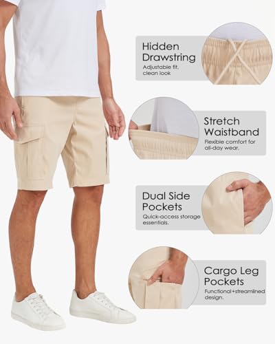 Liloak Men's 3/4 Pack Classic Cargo Shorts 10 Inseam,4 Pockets Walking Shorts Casual Lightweight with Waistband Drawstring3