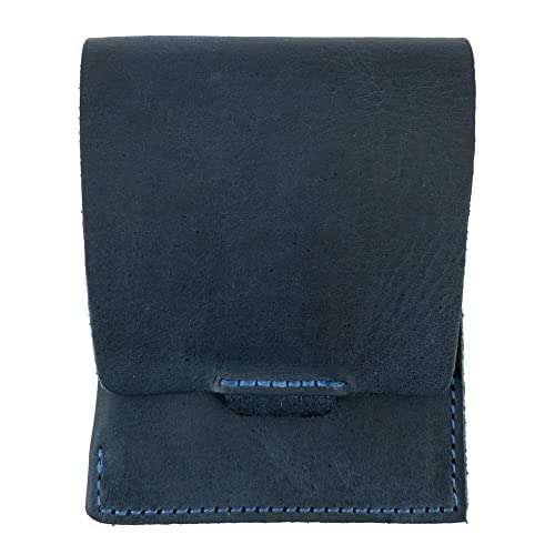 Hide & Drink, Vertical Card Holder Handmade from Full Grain Leather, Holds Up to 4 Cards Plus Folded Bills, Pocket Wallet, Card & Cash Organizer :: Slate Blue